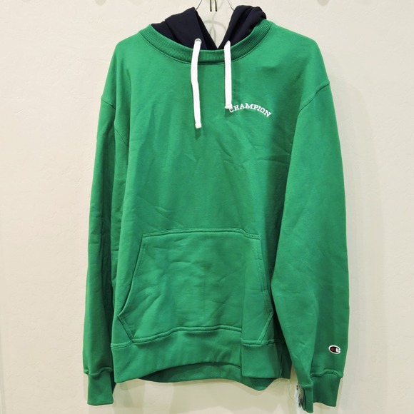 Champion Other - Champion Hoodie Men's M Green Navy Power Blend Fleece Sweatshirt Pullover NWT